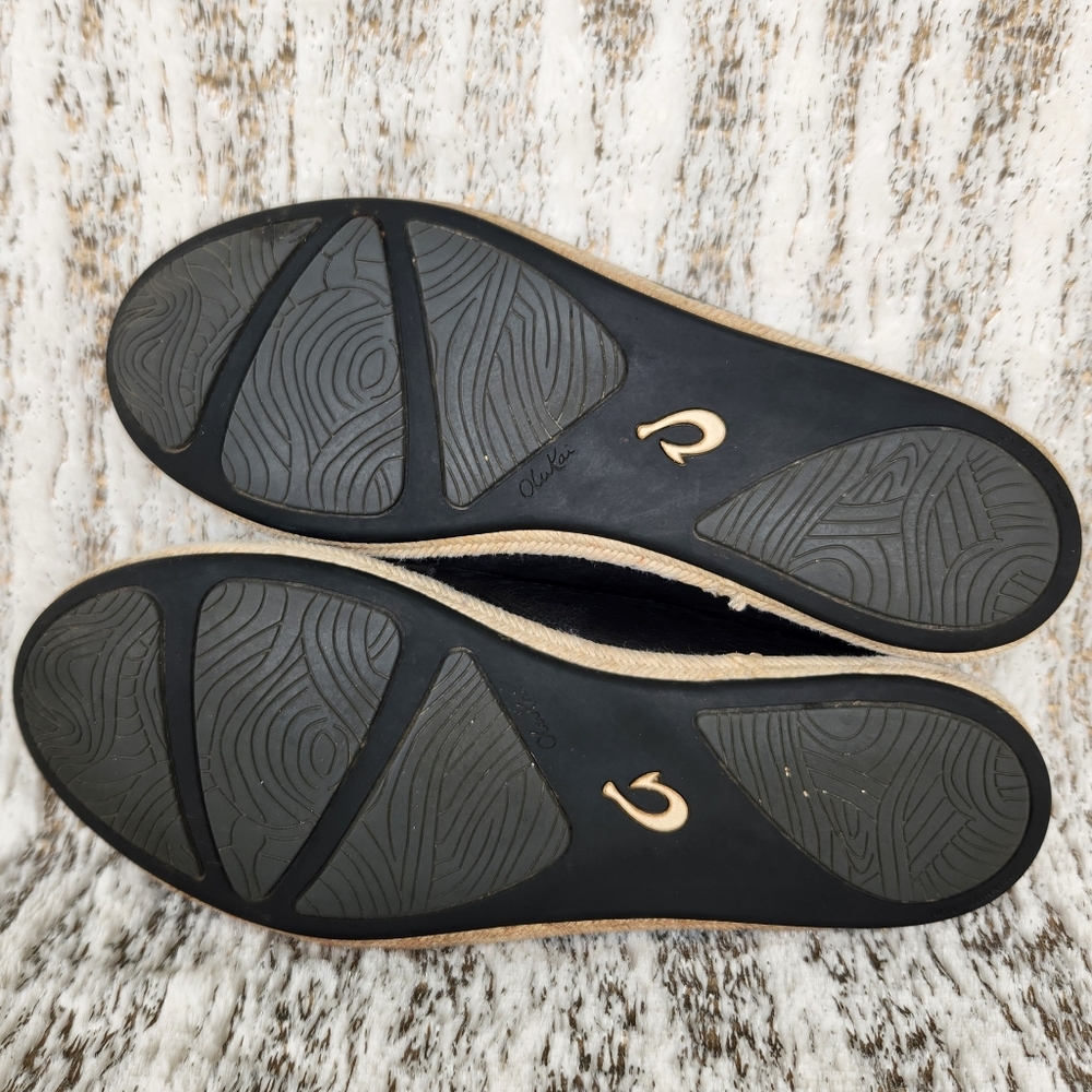 Olukai "Lino" Leather Espadrille Flat Shoes Black | Women's Size 7.5 - Picture 9 of 12